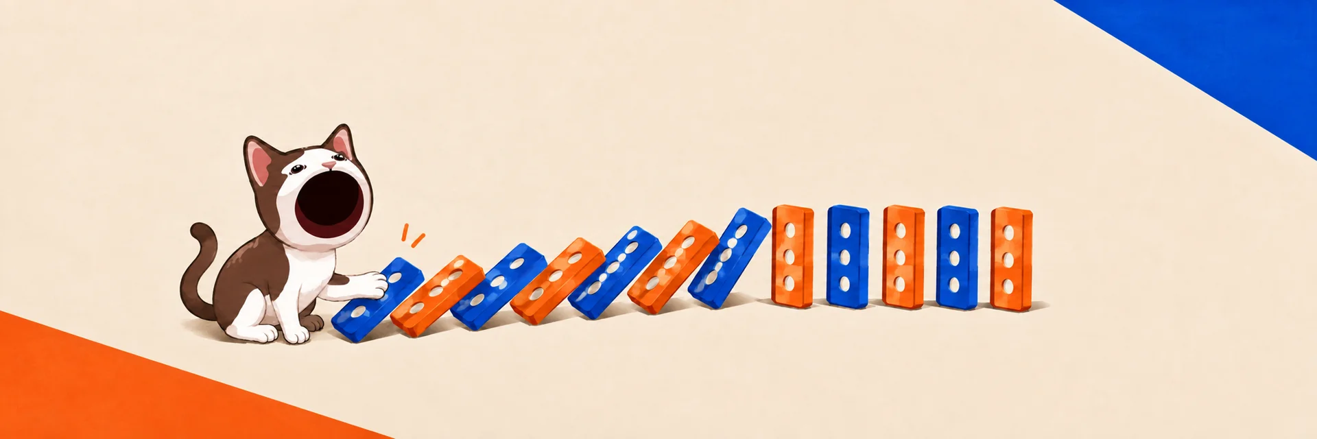POPCAT tips the first domino of a long blue and orange chain